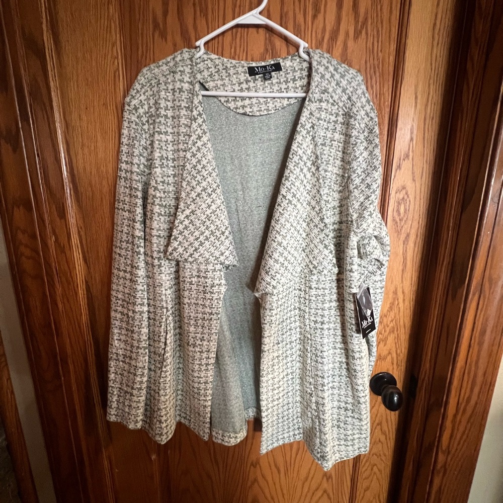 Plus Size Gray Houndstooth Women's Cardigan